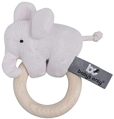 Baby's Only - Baby Rassel Elefant - Beißring - Babyspielzeug 0+ Monate - Aus Holz - Mit gestricktem Stofftier - Klassisch Rosa