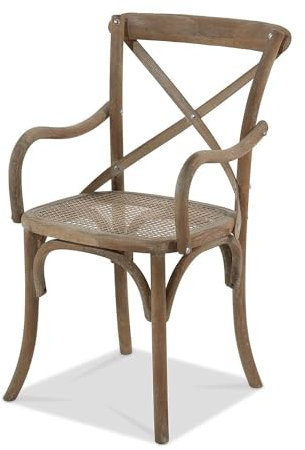 Loberon Stuhl Terrebonne, Geschwungene Form, Zeitloses Design, Natürlicher Charme, Esszimmerstuhl, Sitzmöbel, Rattan, Eichenholz, antikbraun