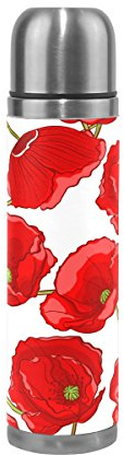 Eslifey Bouteille isotherme en acier inoxydable avec motif coquelicot Rouge 500 ml