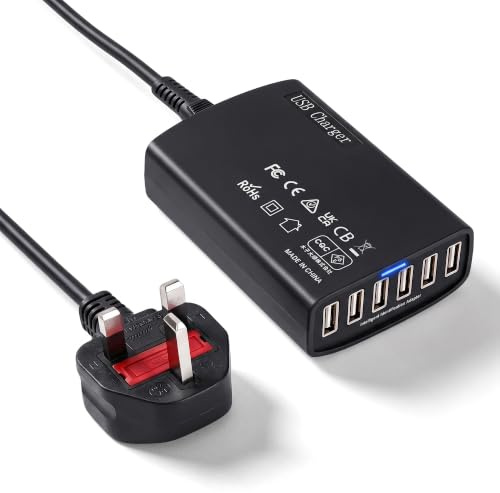 USB Desktop Charger, 60W 12A Charging Station for Multiple Devices 6-Port USB Charger Dock Hubs Charger Hubs Compatible with Smartphone,iPad,Tablets,Galaxy, LG, HTC, and More