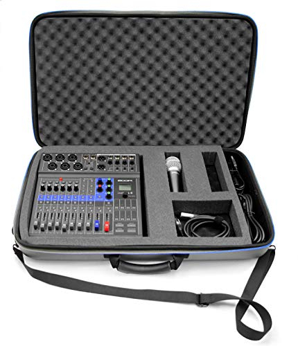 CASEMATIX Music Equipment Mixer Case Compatible with Zoom LiveTrak L-8 Podcast Mixer or PodTrak P8 Recorder and Microphone Accessories - Includes DJ Equipment Gig Bag Travel Case Only
