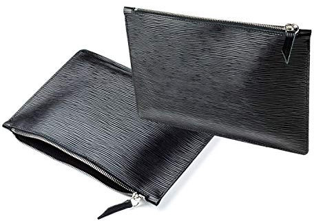 DELMON VARONE - Personalisierbare Banktasche mit Reißverschluss DIN A5 aus Manhattan Leder Schwarz, Premium Geld Tasche für Geldscheine, Münzen und Dokumente, Echtleder Money Bag elegant und edel