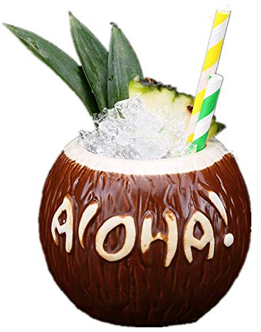 Tasse à cocktail Hawaiian Tiki en céramique, tasse à vin et à bière, verre à cocktail créatif pour la maison, le bureau, cadeau (3 noix de coco avec lettre)