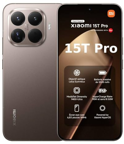 XIAOMI 15T Pro - Smartphone de 12+1024GB, Lente óptica Leica Summilux, MediaTek Dimensity 9400+, Pantalla Eye Care de 6,83 144 Hz, HyperCharge de 90W, Cargador no Incluido, Mocha Gold (Versión ES)