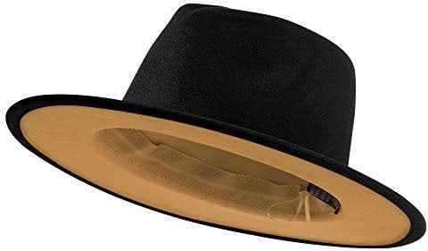 jingsha Fedora-Hüte für Damen und Herren, breite Krempe, Fedora, Filz, Panamahut, Herrenkleid, Hüte mit Gürtelschnalle, Schwarz-Khaki (innen), MEDIUM