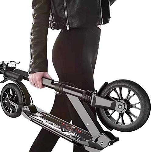 Roller Erwachsene Erwachsene Tretroller mit großen Rädern und Handbremsseile, Doppelaufhebung Folding Pendler Scooter mit Tragetasche - Unterstützt 220lbs (Color : Black)