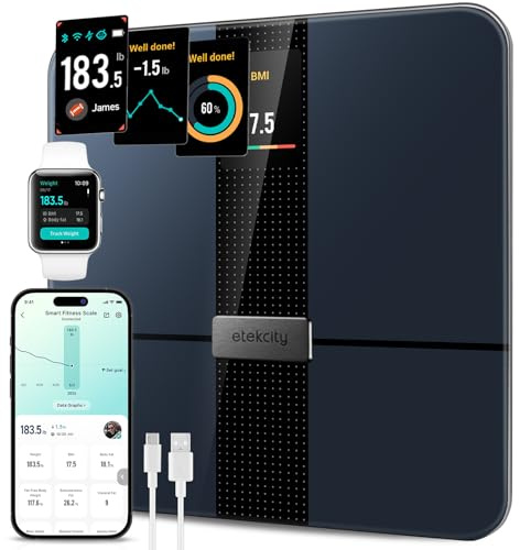 Etekcity FSA&HSA Eligible Smart Scale for Body Weight Fat, Digital Weighing Machine for Accurate BMI Muscle Mass Composition, Apple Health Compatible Fitness Equipment,TFT,Tempered Glass,Black