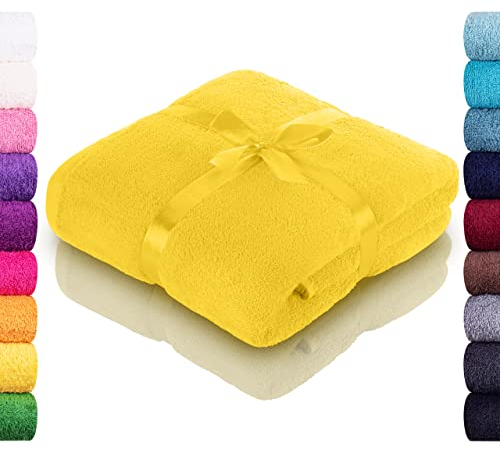 bonsport Sauna Handtuch 80x200 cm - Saunatuch XXL mit Geschenk Schleife aus 100% Baumwolle - Saunahandtuch Badetuch groß, gelb/mais