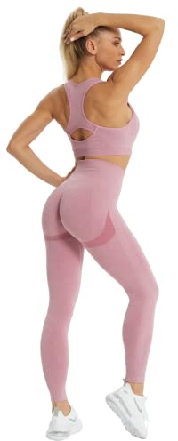JOJOANS Damen 2-teiliges Nahtloses Trainingsanzug Yoga Outfit Jogginganzug Set Freizeitanzug(Rosa, M)