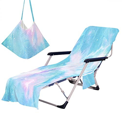Morbuy Liegestuhl Handtuch mit Taschen, Strandtuch für Liegen, Modern Bunt Strandliegen Handtuch Mikrofaser Leicht Strandtuch für Schwimmbad, Strände, Garten, Hotel (73x210cm,Pink Blau)