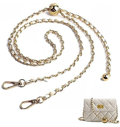 SSyang Metall Kette Trageriemen,120cm,Handtaschenkette mit Schnallen,Handtaschenkette aus Metall und Leder,Crossbody-Taschenkette aus Metall,Für Umhängetasche,Umhängetasche,Handtasche(Gold)