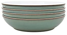 Denby - Regency Green Pasta Bowls Set of 4 - Dishwasher Microwave Safe Crockery 1050ml 22cm - Green, White Ceramic Stoneware Tableware - Chip & Crack Resistant