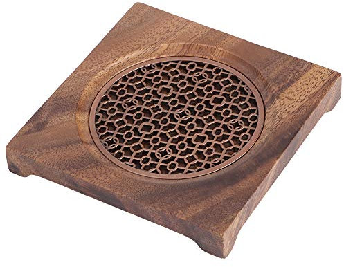 Wood Trivet Mats, Wooden Teapot Holder Square Teapot Mat with Engraved Holes Heat Insulation Coaster Tea Accessories for Home
