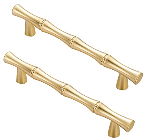 2 Stück Schrankgriffe Antiker Griff in Bambusform Möbelgriff Profilgriff Zinklegierung SchubladenKnöpfe Türgriff Zugknöpfe für Schlafzimmer Küche Kleiderschrank (Lochabstand 128mm,Gold)