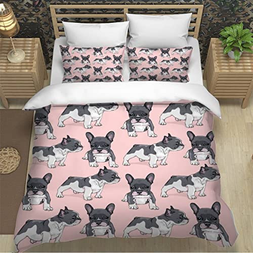 XPINGO Kinder Bettwäsche Französische Bulldogge 135x200 cm 2teilig Jungen und Mädchen 100% Mikrofaser Sommer Weiche Winter Warm Bettbezüge 3D Süßer Hund Bettbezug mit Kissenbezüge 80x80 cm