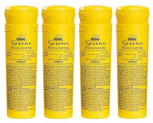 FROG Serene Brome Lot de 4 cartouches de rechange pour jacuzzi pour une utilisation uniquement avec les systèmes de désinfection FROG Serene In-Line et flottants + bandelettes de test FROG pour spas