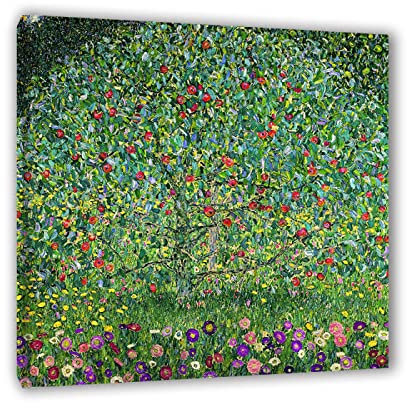 Apfelbaum von Gustav Klimt Kunstdruck auf Leinwand. Berühmte Kunst Bilder Reproduktion Kunst Ölgemälde Home Decor Art Bilder , fertig zum Aufhängen, 90 x 90 cm (35,4 x 35,4 Zoll), gerahmt