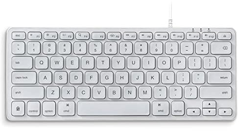 Perixx PERIBOARD-332MW Teclado Compatible con Mac OS X Mini retroiluminado con Cable - Teclas de Tijera Delgadas con Fuente Grande - LED Blanco - Disposición QWERTY EE.UU/US English