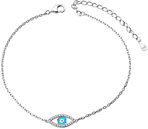 LINSTER Bracelet de cheville mauvais œil pour femme en argent Sterling 925 réglable pied cheville Bracelet plage bijoux cadeaux pour femme