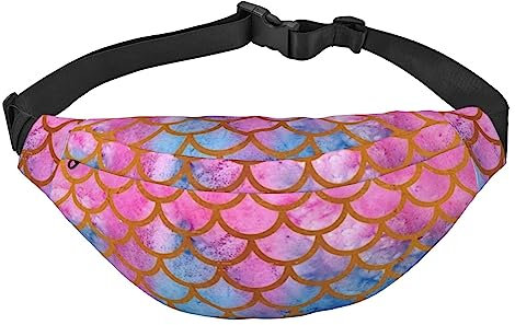 Bauchtasche mit Meerjungfrauen-Schuppen-Aufdruck, Reißverschlusstasche mit verstellbarem Gürtel, Hüfttasche für Wandern, Laufen, Reisen und Freizeit, Schwarz, Einheitsgröße, Schwarz , Einheitsgröße