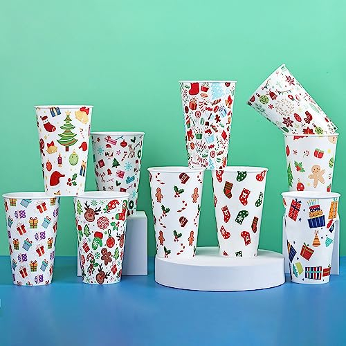 TSLBW 10 Stück Weihnachtsbecher aus Kunststoff, 360 ml, Weihnachtsfeierbecher-Set, wiederverwendbare Becher für Weihnachtsfeier für Weihnachten, Haushalte, Kinder, Weihnachtsfeiern (weiß)