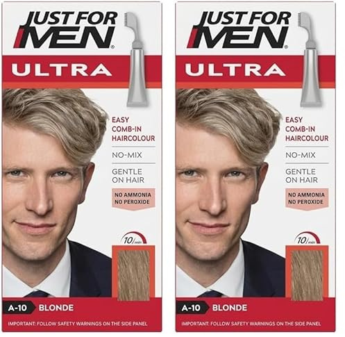 Just For Men Ultra Sandy Blonde Hair Colour Dye, No Mix Comb-In Applicator to Comb Away The Greys, Ammonia & Peroxide Free – A10 (Pack of 2)