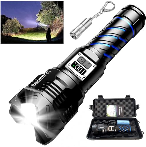 PEAKRO Lampe Torche LED Ultra Puissante, 500000 Lumens Lampe de Poche Rechargeable, Lampe Torche Puissante Torches 5000mAh IP65 Étanche Zoombar pour Camping Urgence Randonnée