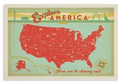 Worldn Retro-Reise-Poster USA Karte Kunstwerke Bild Druck Poster Wandkunst Malerei Leinwand Dekor Home Poster 20 x 30 cm