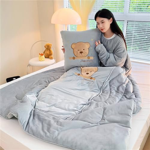 Wearable Blanket - Soft Teddy Fleece Blanket with Sleeves - 2-in-1 Sleeved Blanket and Cushion - Supersized with Foot Pocket (W,150 * 200CM)