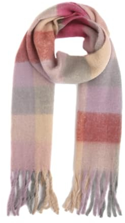 FASHION YOU WANT Damen Web Strickschal mit buntem Karo Muster und langen dicken Fransen, warmer Winter, Stola (S09)
