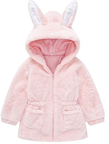 YCBMINGCAN Infant Fille Manteau Hiver Oreilles de Lapin Veste à Capuche Polaire Fermeture Éclair Épaissir Coupe-Vent Chaud Outwear Nouveau-né pour Bébé Vêtements Manteau Noir Femme, Rose, 5-6 ans