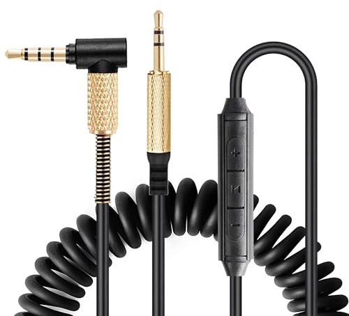 FAAEAL QC45 Coiled Audio Cable Replacement for Bose QC35 QC25 NC700 JBL E45BT E55BT E65BTNC 750NC Headphones, 2.5mm to 3.5mm(1/8”) in-line Mic Control Extension Aux Cord 8ft