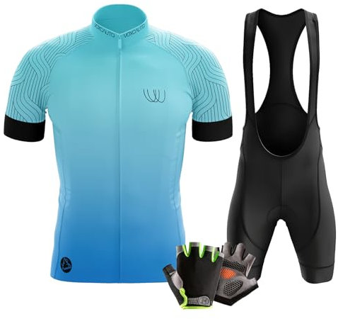 Herren Kurzarm Fahrrad Trikot Set,Rennrad Trikot Herren Set,Herren-Radtrikot Radhosen + Halbfinger Sommer Fahrradhandschuhe (XXL,Typ-1)