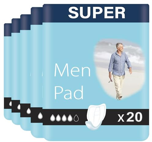 100 x Incontinence Pads Men with Adhesive Strip | Provides Extra Protection and Maximum Dryness | Mens Incontinence Pads | Anatomical Shaped | Pads for Men | Bladder Weakness Pads Men