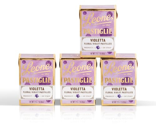 Leone depuis 1857 - Pastilles Leone Violette – Petite Boîte Bonbons Leone - Bonbons à la Violette Sans Gluten et Végans - 4 petites boîtes de 27g (4 x 27g)
