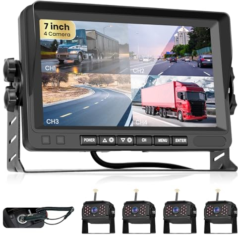 Podofo 4*Telecamera Retromarcia Wireless Auto Con Monitor 7 '' da Digitale IP69 Posteriore/IR Visione Notturna/1080p Impermeabile Ventosa Grandangolare Sensore di Parcheggio per Auto DC12V