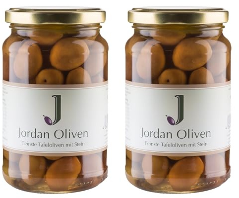 Jordan Olivenöl, Griechische Lesbos Oliven mit Stein, 2 Gläser à 350 g | Sorten Adramitiani & Kolovi von der Insel Lesbos, ohne Zusatzstoffe, traditionell handgeerntet, Abtropfgewicht 420g