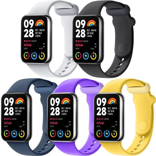 BABEJIA 5 Pezzi Cinturini Morbidi Compatibili con Redmi Watch 6/5/4 e Xiaomi Smart Band 9/8 Pro, Traspiranti e Regolabili a sgancio rapido