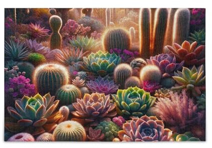 1000 Teile Puzzle Sukkulenten und Kaktus DIY Geschenk Puzzle mit Netz-Aufbewahrungstasche für Erwachsene Teenager