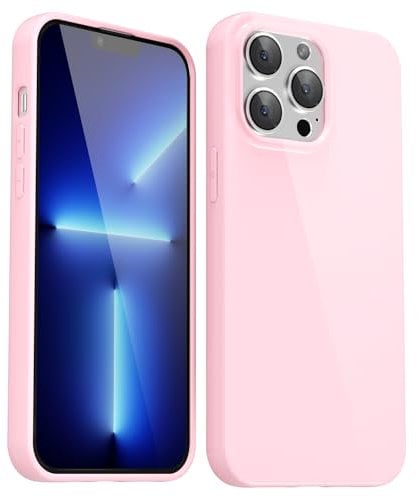 Svanove for iPhone 13 Pro Max Case Silicone, Glossy Soft Rubber Gel Jelly Cute Protective Plastic Simple Plain Phone Case Cover for Women Girl, Slim Thin Flexible Shockproof TPU, Pink