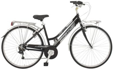 Velomarche Bazam - Damenfahrrad City Bike Town 28 Zoll, 18-Gang-Schaltung, Stadtfahrrad, Aluminiumrahmen, Erwachsene Damen, Größe 46, Schwarz