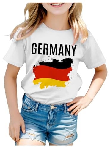 Children's T-Shirt Germany Football Shirt 2024 Fan Shirt Germany Shirt Oversized T-Shirts Short Sleeve Tops Crew Neck Summer Casual Loose Tops Tees for Girls Boys, White #2, 10-11 Years