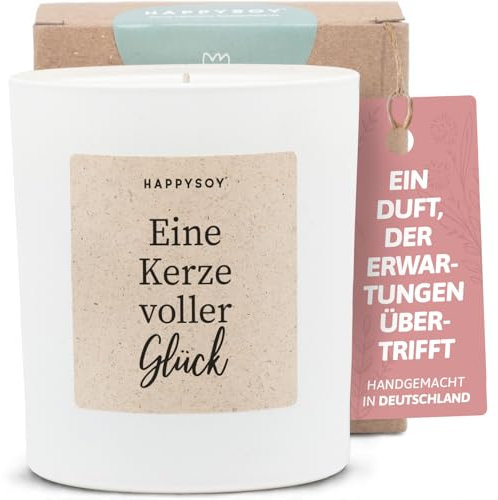 Dankeschön Geschenke - Duftkerze mit Spruch - Glückskerze, Danke Geschenk, Geschenkidee, Glückslicht Glück- Handgemachte Kerze - Sojawachs - Weiß