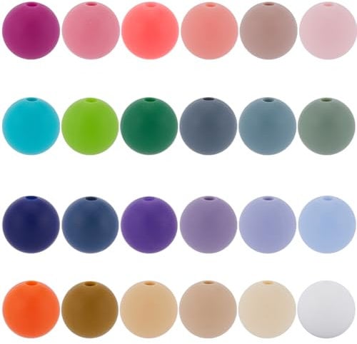 SOFPLATE 120Pcs 24 Colors 12mm Silicone Bead Round Focal Beads Bulk Colorful Soft Rubber Keychain Making Craft Loose Beads for Beading Pens jewellery Making Bracelets Garland DIY Keychain Accessories
