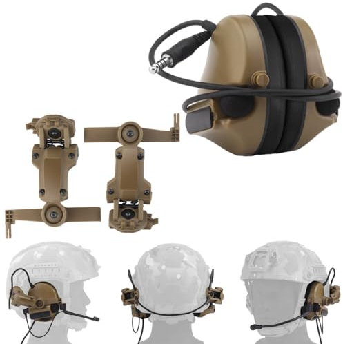 WQZXM Auriculares Tácticos Auriculares para Auriculares Militares Radio Auriculares Móviles Intercom Auriculares para Ops Core ARC & Team Wendym-LOK Rail(Tan)