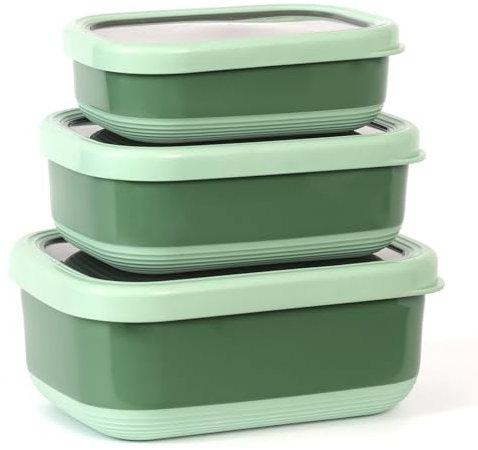 3 Stück Brotdose Edelstahl Set mit Deckel, Bento Box Edelstahl, Lunchbox Erwachsene Edelstahls mit Rutschfester Außenseite, Lunchbox Mikrowellengeeignet, Spülmaschinen & Gefriergeeignet