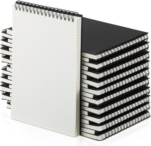 Engrowtic 24 Stück Graph Paper Spiral Notizblock A5 Top Wirebound Notizblock Grid Notebook Steno Blöcke Memo Notebook Grid Paper 140 Seiten zum Schreiben Skizzieren Zeichnen Bürobedarf (Schwarz)