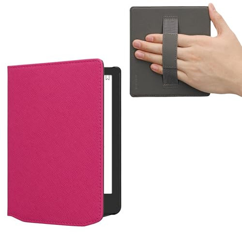 kwmobile Étui Compatible avec Pocketbook Verse/Pro/Color/Vivlio Light/Light HD Coque - Étui à Rabat magnétique Tablette eReader Similicuir avec Sangle - Rose Fluo