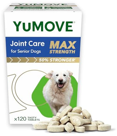 YuMOVE Max Strength Joint Supplement for Senior Dogs, Hip & Joint Aid with Glucosamine, Chondroitin, Green Lipped Mussel, 120 Tablets - Eco Friendly and Letter Box Ready Packaging