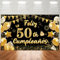 Pancarta Feliz Cumpleaños 50 Años, Pancarta Fondo 50 Cumpleaños 180 * 110cm, Decoracion 50 Cumpleaños Oro Negro, Photocall 50 Cumpleaños, Cartel Feliz Cumpleaños Adornos de Fiesta Hombre Mujer